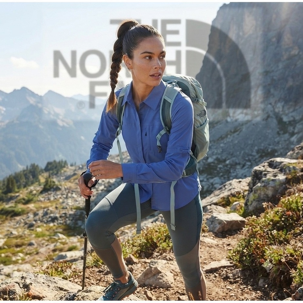 The North Face Womens Circular Design Hiking Shirt Blue‎ Long Sleeve XL NWT